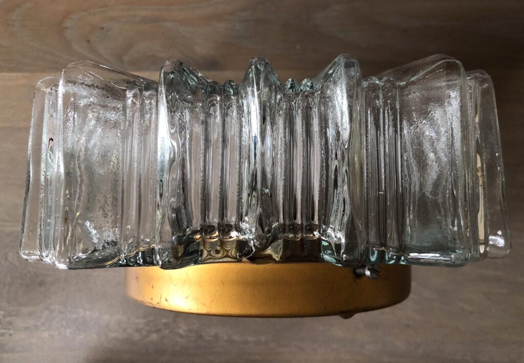 Vintage Glashütte Limburg Iced Glass Flush Mount - side view