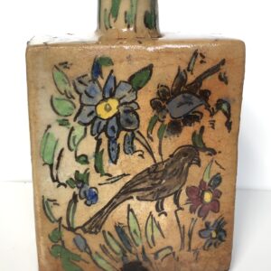Antique Persian Qajar Pottery Flask – 19th Century Iznik Polychrome Ceramic - Full product