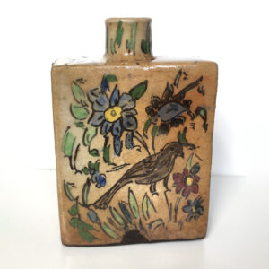 Antique Persian Qajar Pottery Flask – 19th Century Iznik Polychrome Ceramic - full product wide