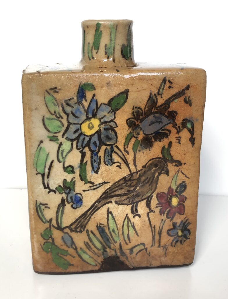 Antique Persian Qajar Pottery Flask – 19th Century Iznik Polychrome Ceramic - Full product