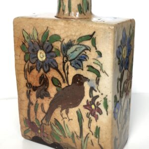 Antique Persian Qajar Pottery Flask – 19th Century Iznik Polychrome Ceramic - side view2