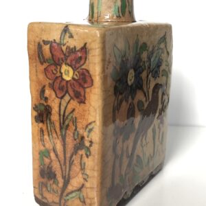 Antique Persian Qajar Pottery Flask – 19th Century Iznik Polychrome Ceramic - side view 4