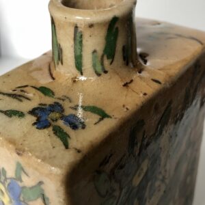 Antique Persian Qajar Pottery Flask – 19th Century Iznik Polychrome Ceramic - detail2