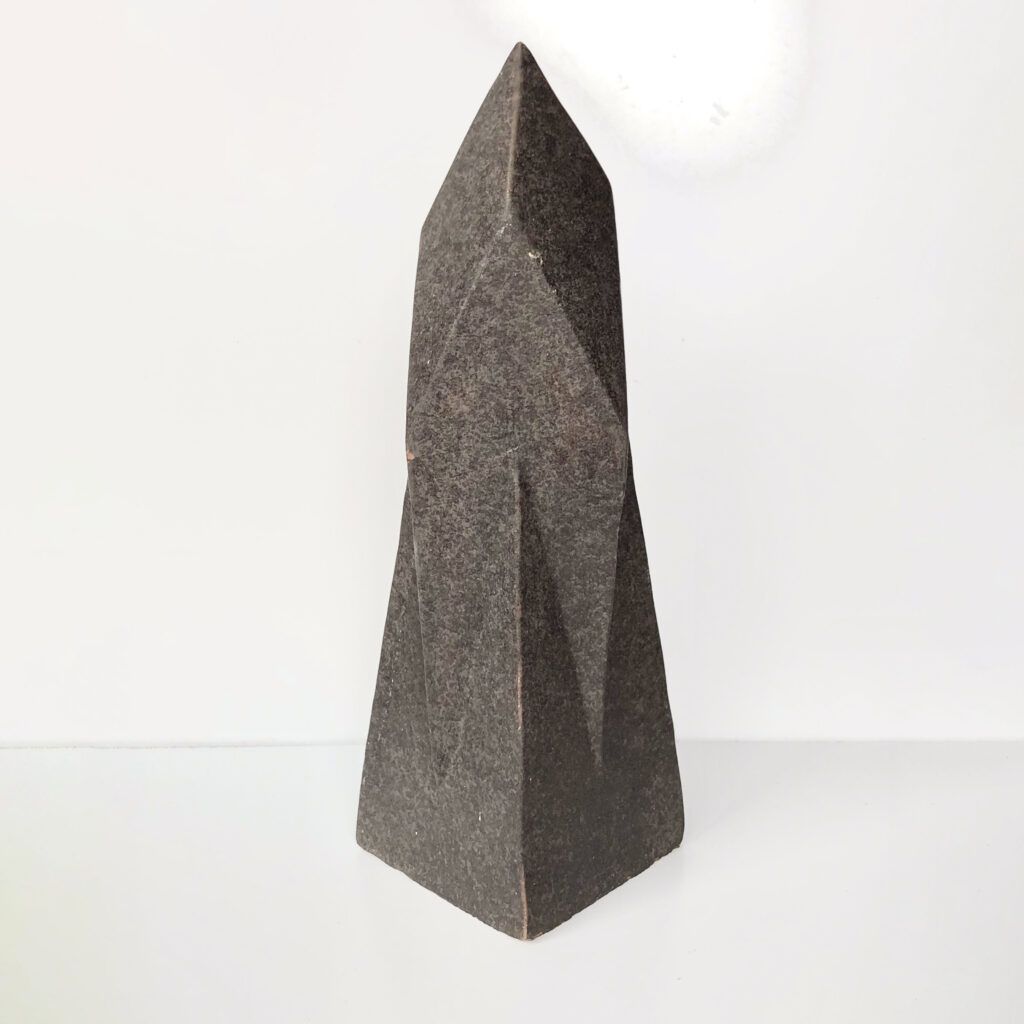 HERLIV Brutalist ceramic monolith sculpture in the style of Jan van der Vaart, 30cm geometric stoneware totem with manganese oxide finish. - Full wide