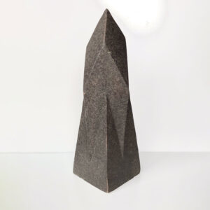 HERLIV Brutalist ceramic monolith sculpture in the style of Jan van der Vaart, 30cm geometric stoneware totem with manganese oxide finish. - Full wide