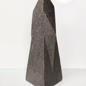 HERLIV Brutalist ceramic monolith sculpture in the style of Jan van der Vaart, 30cm geometric stoneware totem with manganese oxide finish.