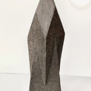 other view of HERLIV Brutalist ceramic monolith sculpture in the style of Jan van der Vaart, 30cm geometric stoneware totem with manganese oxide finish.