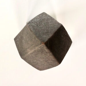 top view HERLIV Brutalist ceramic monolith sculpture in the style of Jan van der Vaart, 30cm geometric stoneware totem with manganese oxide finish.