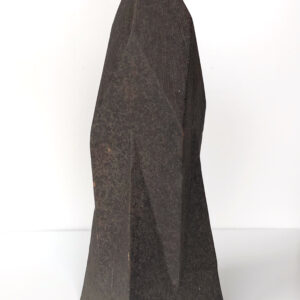 side view HERLIV Brutalist ceramic monolith sculpture in the style of Jan van der Vaart, 30cm geometric stoneware totem with manganese oxide finish.