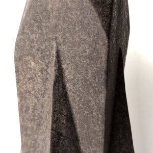 detailed view HERLIV Brutalist ceramic monolith sculpture in the style of Jan van der Vaart, 30cm geometric stoneware totem with manganese oxide finish.