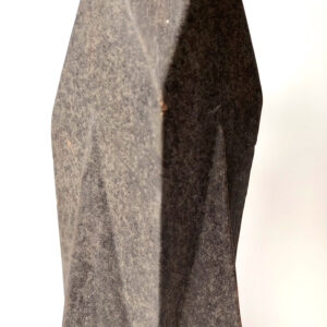 other side detailed view HERLIV Brutalist ceramic monolith sculpture in the style of Jan van der Vaart, 30cm geometric stoneware totem with manganese oxide finish.