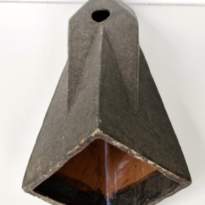 HERLIV Brutalist ceramic monolith sculpture in the style of Jan van der Vaart, 30cm geometric stoneware totem with manganese oxide finish.