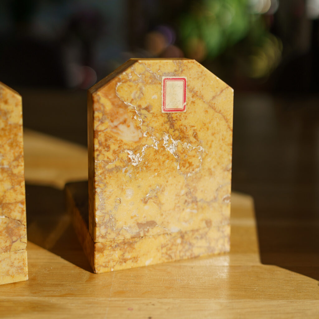 Art Deco Marble Bookends - Yellow Giallo Reale - front view