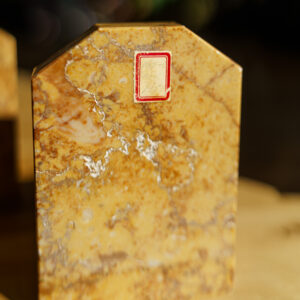 Art Deco Marble Bookends - Yellow Giallo Reale - detailed front view