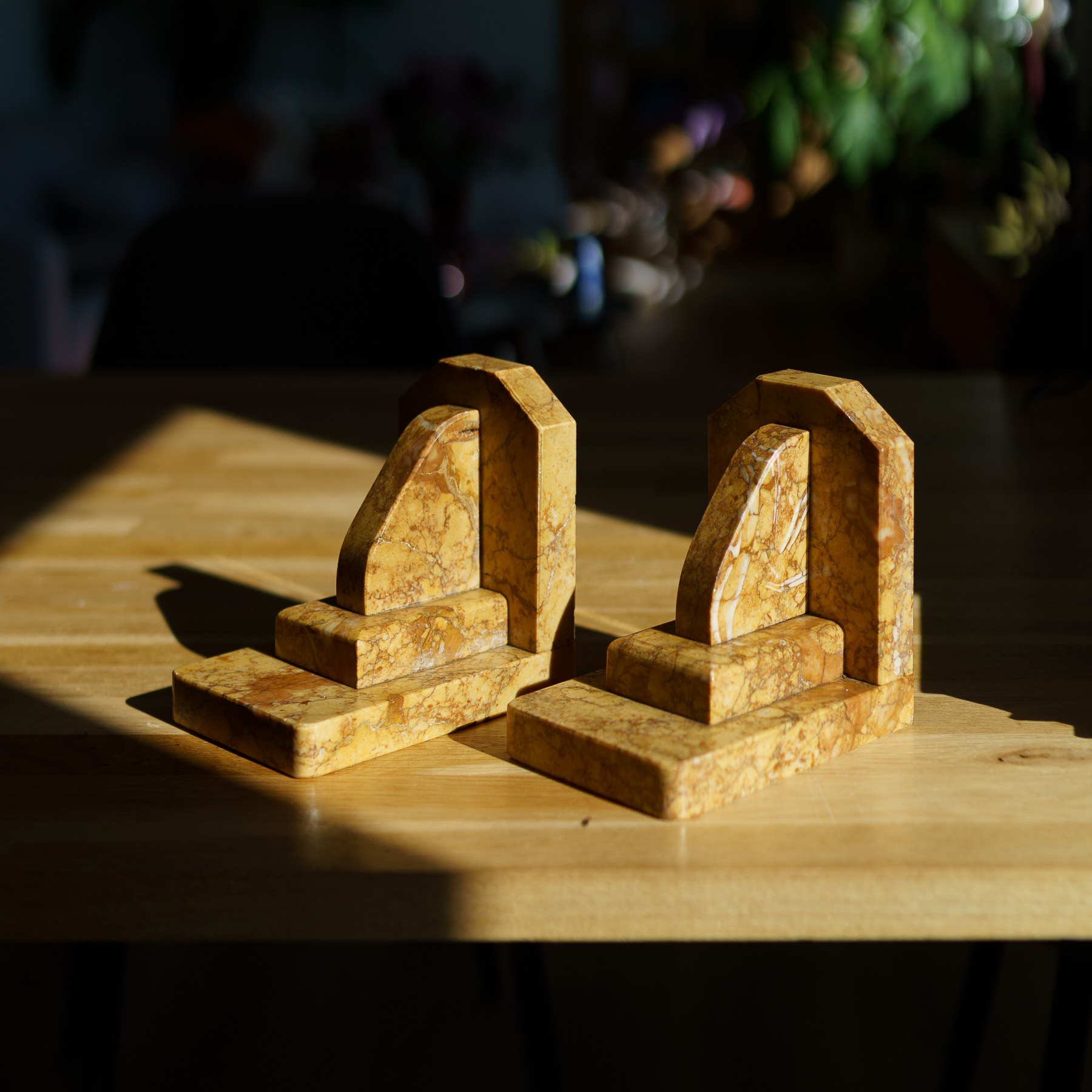 Art Deco Marble Bookends - Yellow Giallo Reale - side view 2