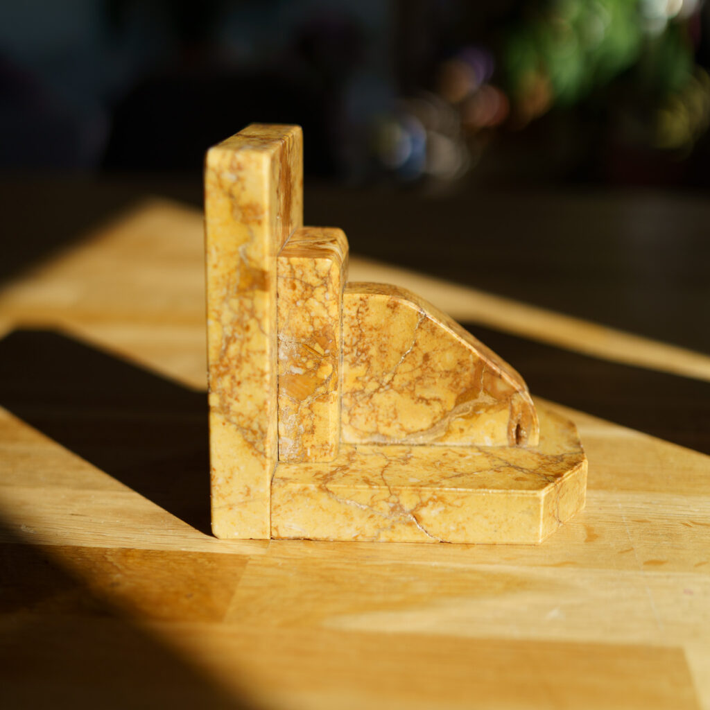 Art Deco Marble Bookends - Yellow Giallo Reale - side view 3
