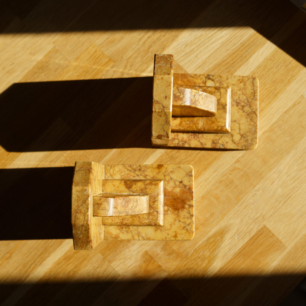 Art Deco Marble Bookends - Yellow Giallo Reale - Top view 2