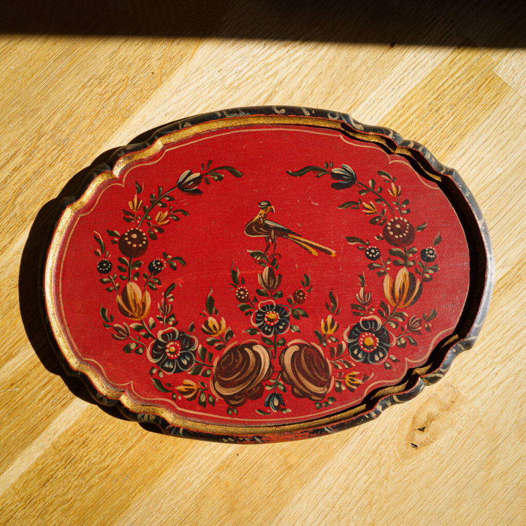Hindeloopen Hand-Painted Wooden Tray - Bird & Floral - top view 2