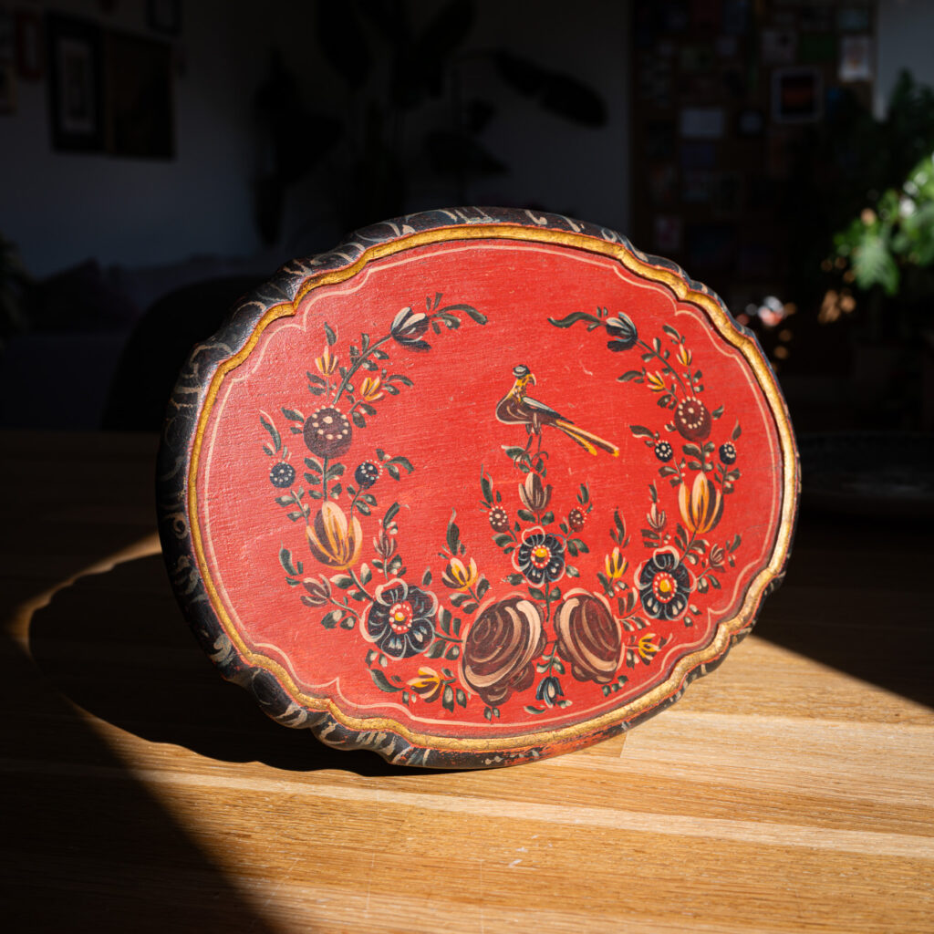 Hindeloopen Hand-Painted Wooden Tray - Bird & Floral - front view