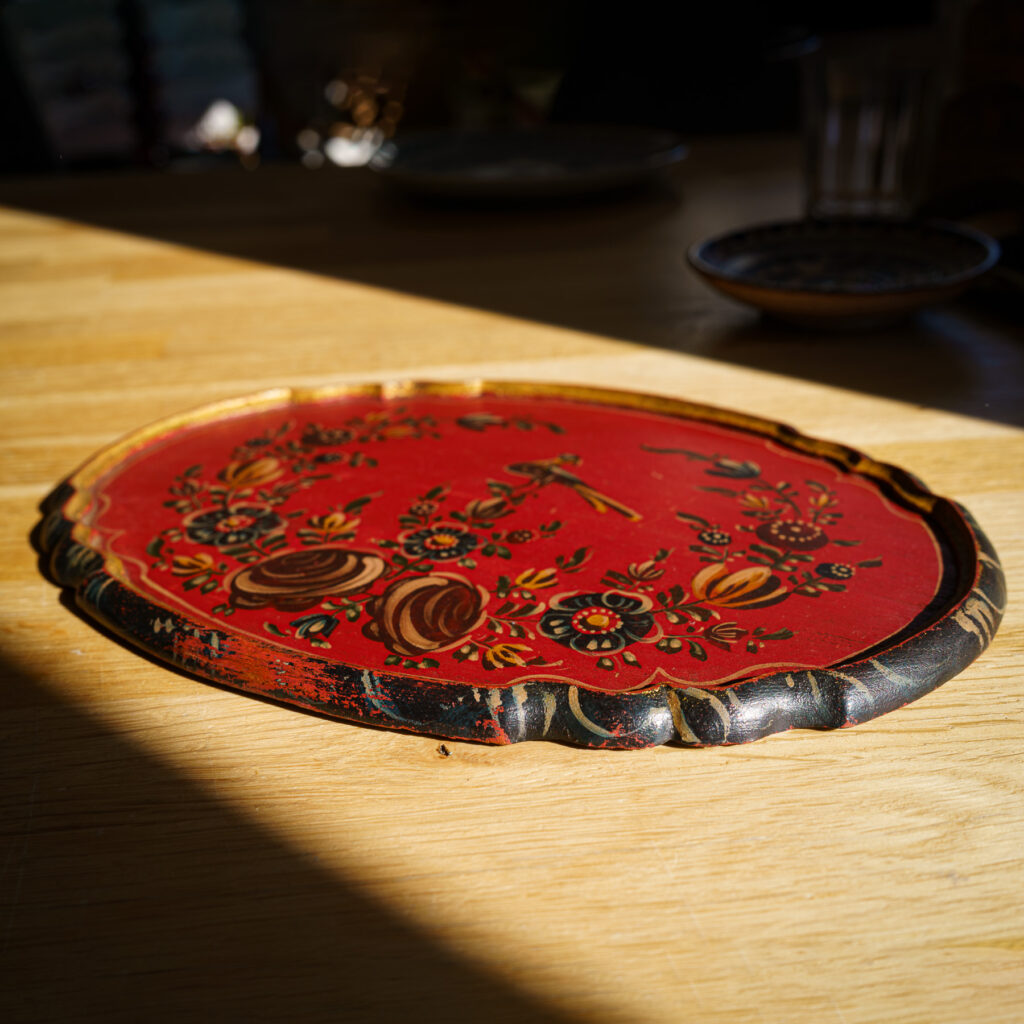 Hindeloopen Hand-Painted Wooden Tray - Bird & Floral - side view