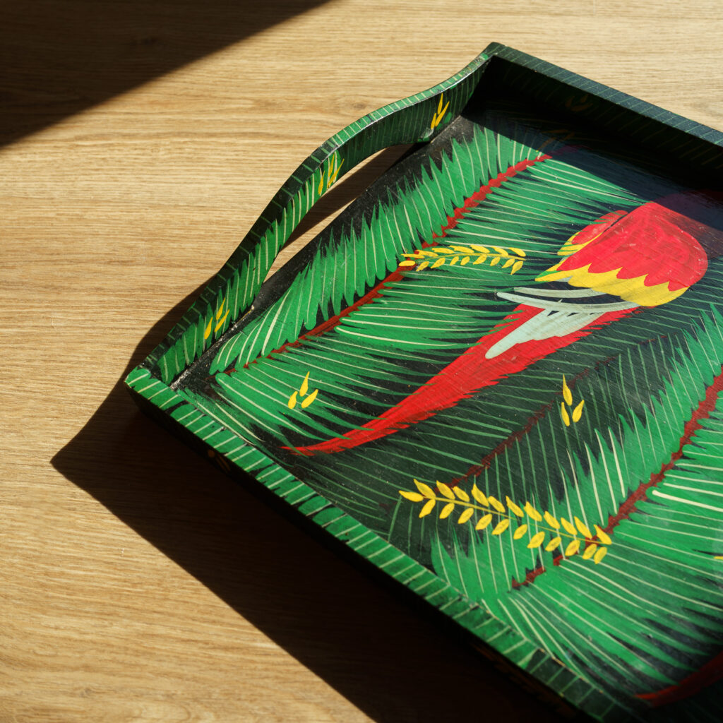 Hand-Painted Tropical Macaws Wooden Tray - detailed view 3