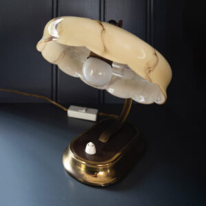 Art Deco Marbled Glass Desk Lamp with Scalloped Shade