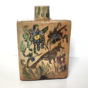 Antique Persian Qajar Pottery Flask - Hand-painted (antieke Perzische Qajar aardewerk fles)