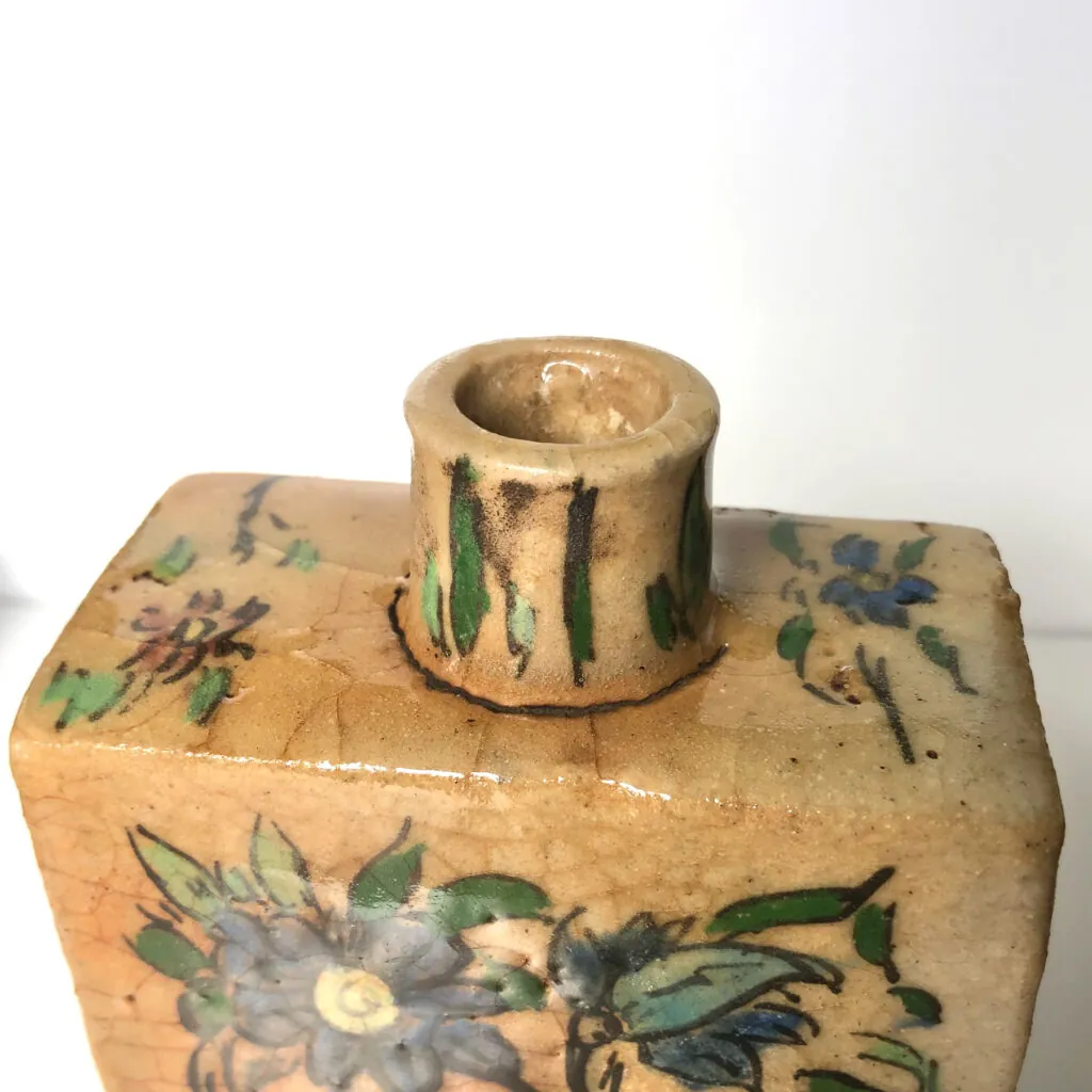 Antique Persian Qajar Pottery Flask - Hand-painted - antieke Perzische Qajar aardewerk fles (foto 8)