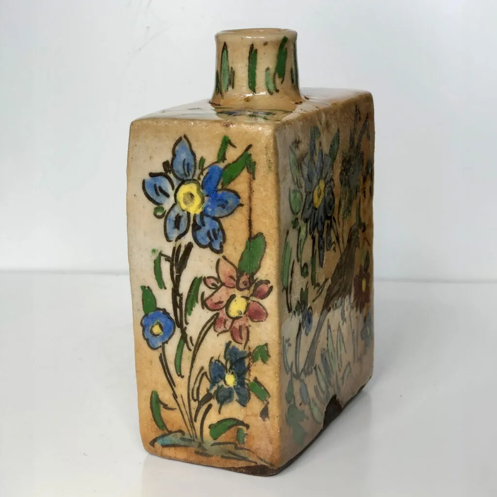 Antique Persian Qajar Pottery Flask - Hand-painted - antieke Perzische Qajar aardewerk fles (foto 7)