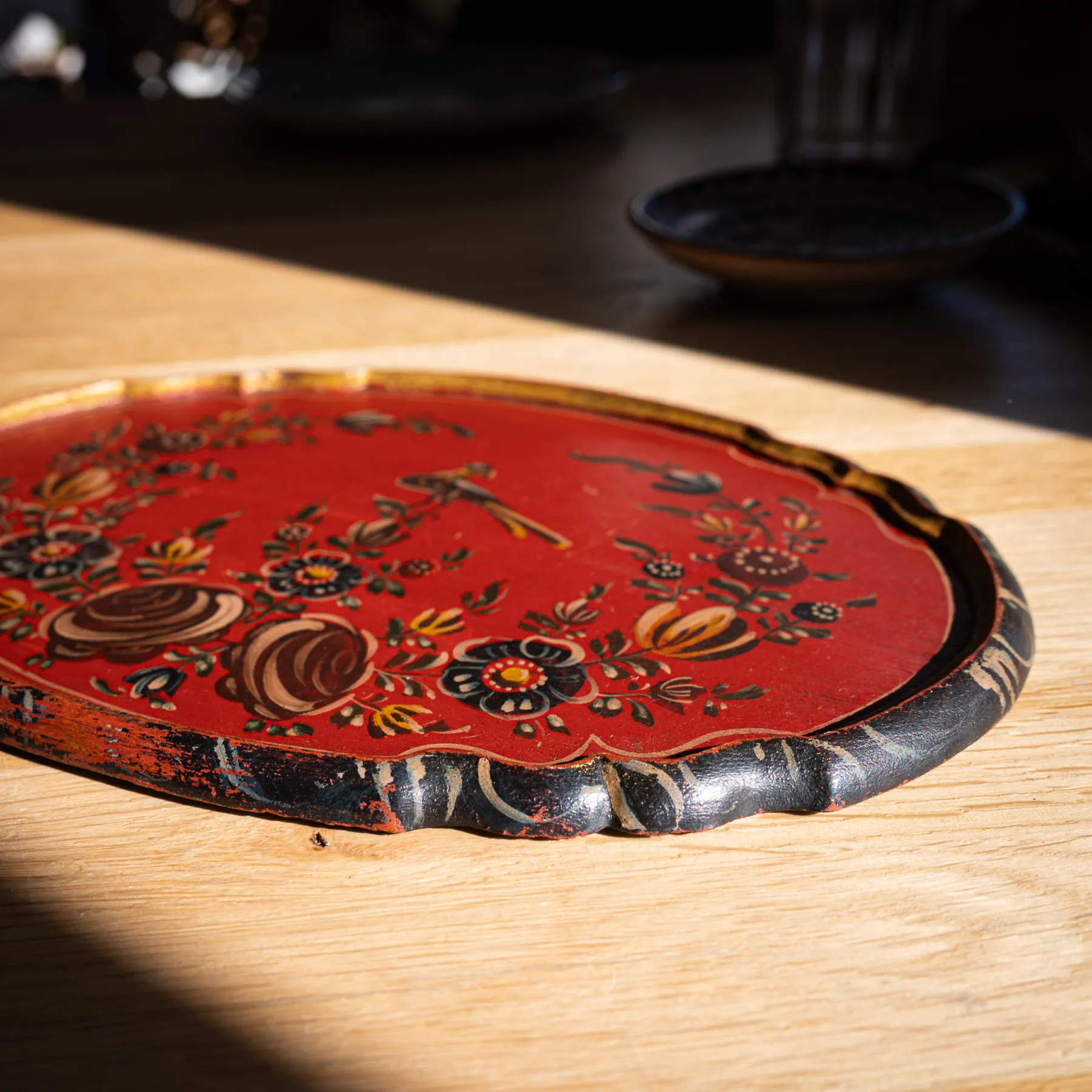 Hindeloopen Hand-Painted Wooden Tray - Bird & Floral - Hindelooper handbeschilderd houten dienblad (foto 8)