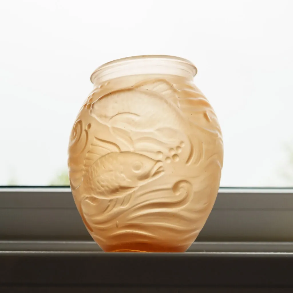 Souchon-Neuvesel Frosted Amber Glass "Poissons" Vase - vaas van mat amberkleurig glas (foto 2)