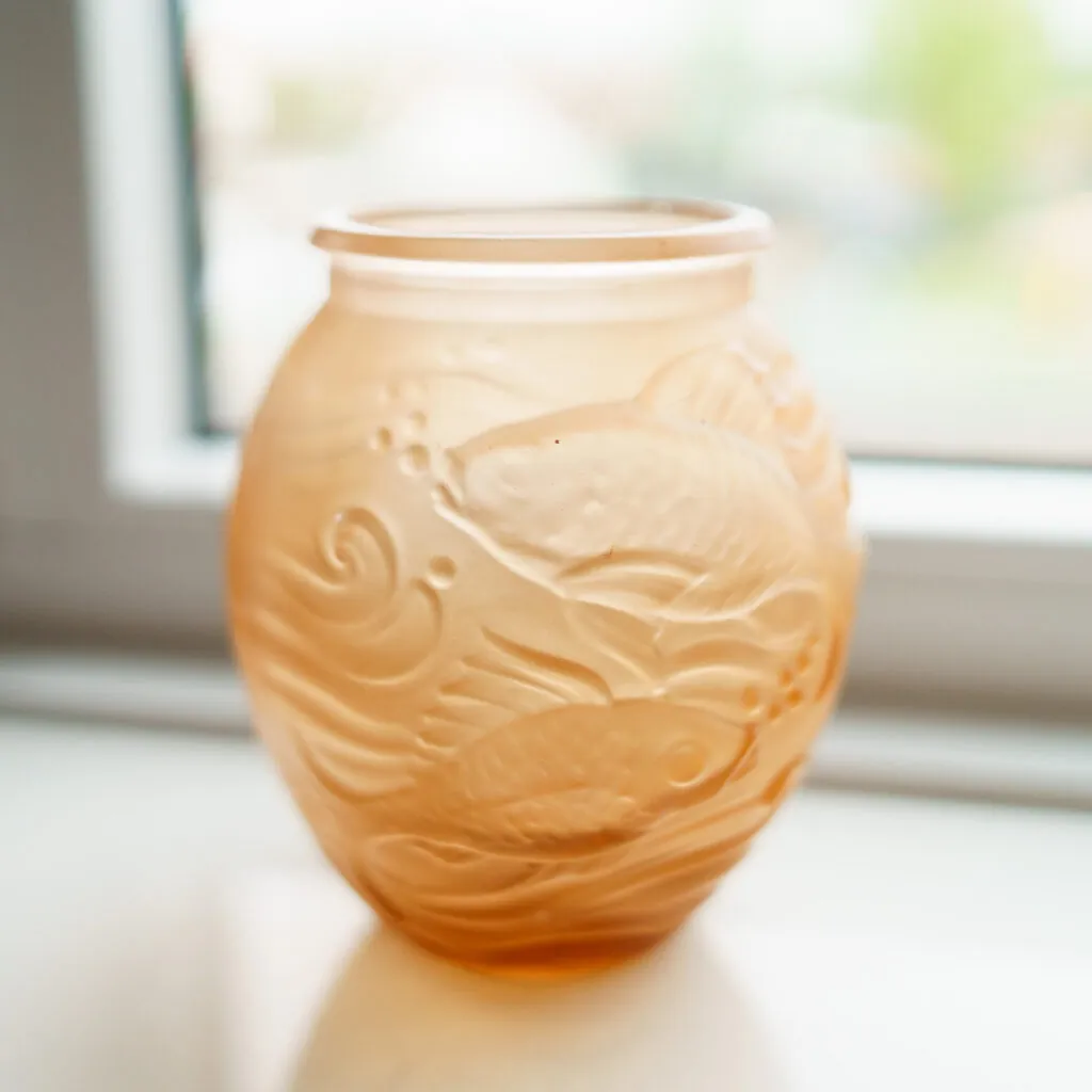 Souchon-Neuvesel Frosted Amber Glass "Poissons" Vase - vaas van mat amberkleurig glas (foto 11)