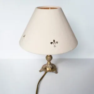 French Brass Lamp – Fleur-de-Lis Shade (Franse messing lamp met lelie-kap)