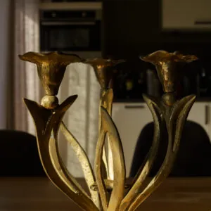 Art Nouveau Style Solid Brass Four-Light Candelabra - vierarmige messing kandelaar (foto 4)