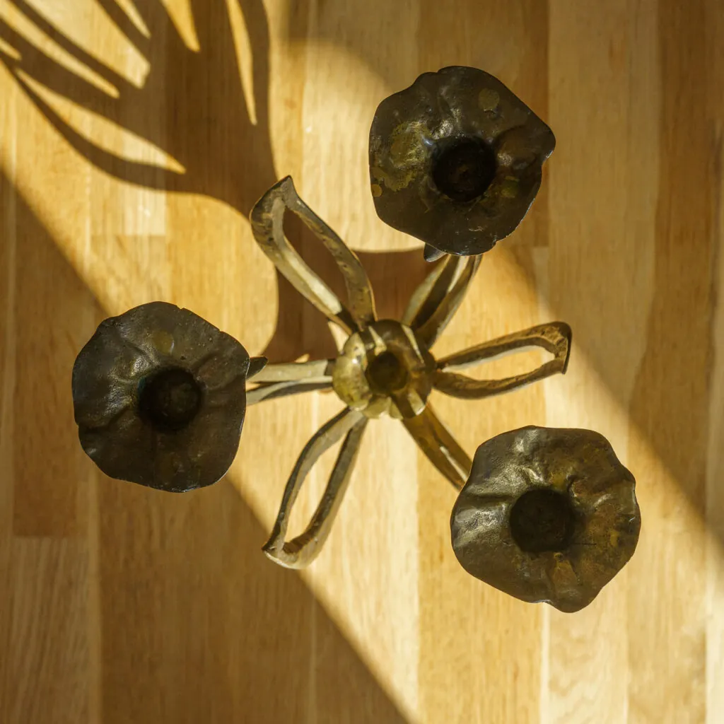 Art Nouveau Style Solid Brass Four-Light Candelabra - vierarmige messing kandelaar (foto 7)