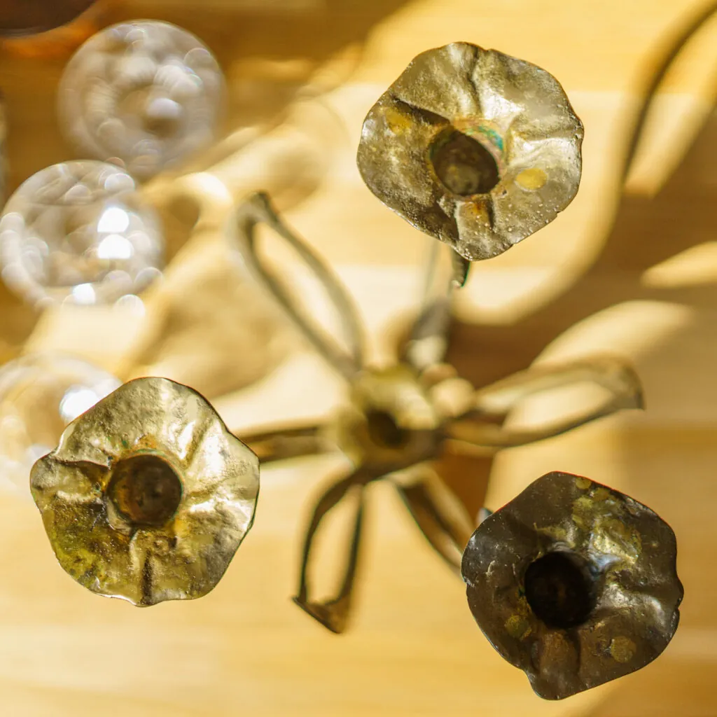 Art Nouveau Style Solid Brass Four-Light Candelabra - vierarmige messing kandelaar (foto 10)